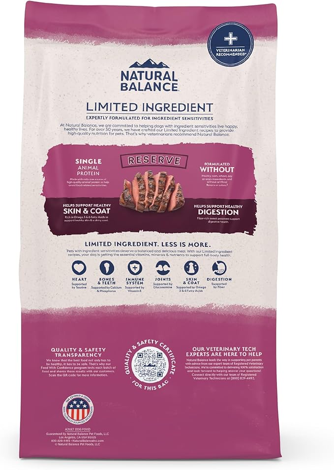 Natural Balance Limited Ingredient Adult Grain-Free Dry Dog Food, Reserve Sweet Potato & Venison Recipe, 22 Pound (Pack of 1)