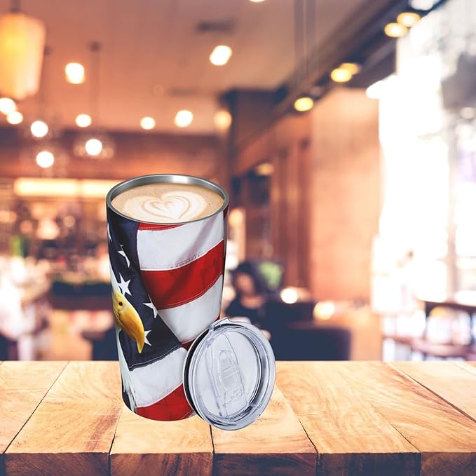 Dujiea 20oz Tumbler With Lid And Straw, American Flag Eagle Vacuum Insulated Iced Coffee Mug, Reusable Travel Cup Stainless Steel Water Bottle