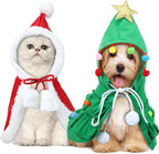 2 Pcs Pet Christmas Costume, Dogs Cats Cape with Hat Santa Claus Cloak and Xmas Tree Cloak with Star and Pompoms, for Dogs Cats Pet Puppy Santa Gifts Christmas Outfit(Small)