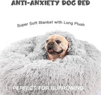 Himax Dog Beds for Small Medium Dogs, Donut Dog Bed with Blanket Attached, Calming Dogs Bed Washable (20"/26"/35") Light Grey
