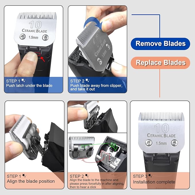 3 Pack 7FC Detachable Pet Dog Grooming Ceramic Blades,Compatible with Andis,Oster A5,Wahl KM-10 Series,Size 7FC Blade 1/8-Inch 3.2MM Cut Length