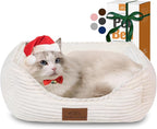 Cat Dog Bed for Pets, Rectangle Pet Bed Gift for Puppy and Kitten, Machine Washable Calming Fluffy Pet Couch Sofa for Indoor Outdoor, Portable Soft Cat Bed with Non-Slip Bottom (Small, Cream)