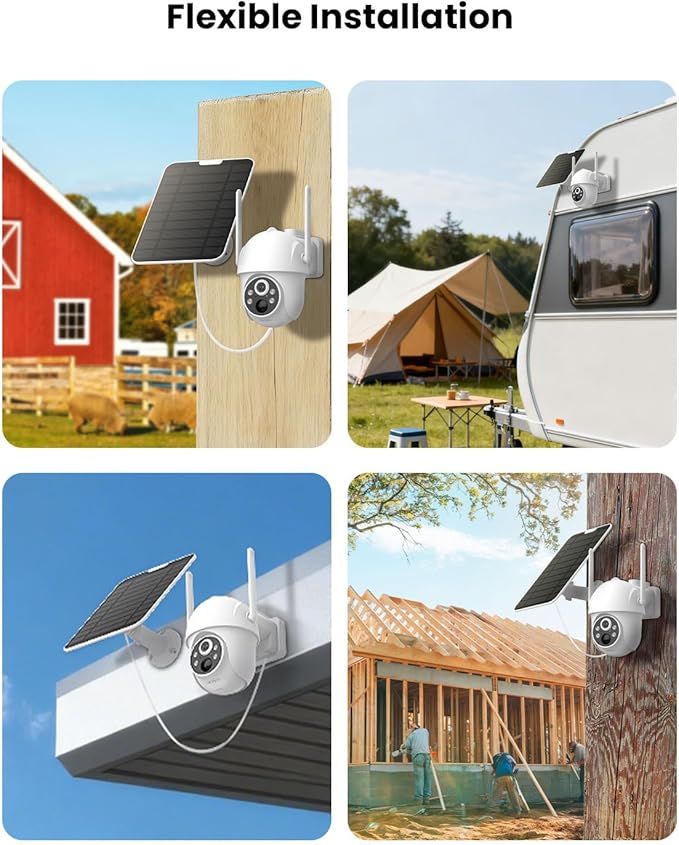 4G LTE Cellular Security Camera Wireless Outdoor with 7-Day Unlimited Data SIM Card, Solar Camera, No WiFi Security Camera, Color Night Vision, 360° Live View, PIR Motion Sensor, 2-Way Audio