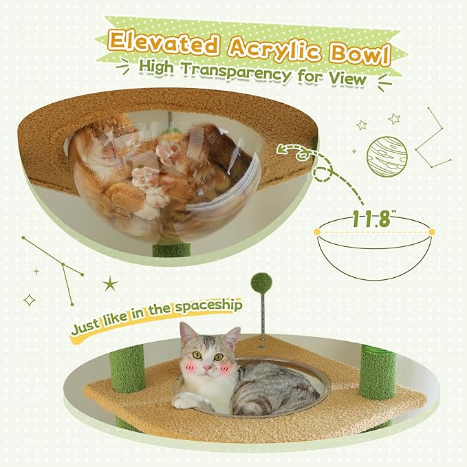 PEQULTI Floor to Ceiling Cat Tree 92.9’’-101.6’’ Height Adjustable Cat Tower Tall Kitty Climbing Play House with Scratching Posts, Cozy Condo, Perches and Large Hammock for Indoor Cats Green