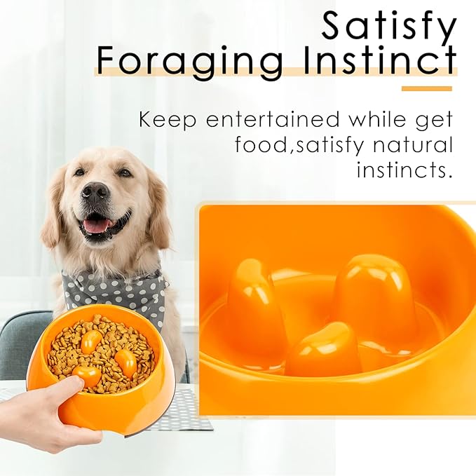 Super Design Slow Feeder Dog Bowl, 1 Cup, Nonslip, Heat-Resistant, Sturdy, Suitable for Small to Medium Sized Dogs Orange S