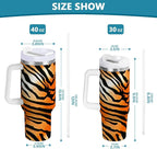 Boccsty Tiger Skin Texture Tiger Insulated Tumblers Black Orange Stripe Reusable Stainless Steel Tumbler 30 oz Cup Coffee Travel Mug Water Bottle with Handle & Flip Straw for Home Office Car