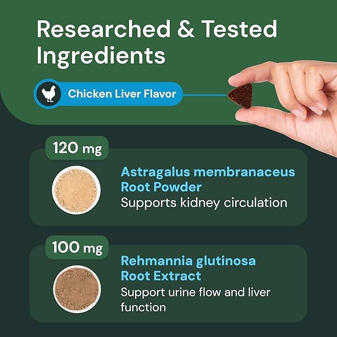 Vetriscience Veterinary Strength Kidney Health Chews - Balanced Kidney Support for Pets - Feline & Canine Renal Support - Holistic Formula - Chicken Liver Flavor - 60 Count
