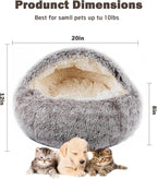 Cat Bed for Indoor Cats, Calming Cozy Cave with Self-Warming Plush, Entire Bed Machine Washable & Anti-Slip Base, Breathable Pet Bed for Small Cats&Dogs All Seasons (Khaki, 20 * 20inch)
