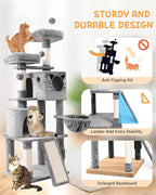 66in Multi-Level Large Cat Tree Tower for Indoor Cat/Kitties, Mordern Cat Tower with Sisal Scratching Posts, Condos and Hammock, Perches, Ramp for Climbing Heavy Duty