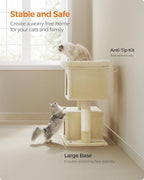 Feandrea Cat Tree, 39.8-Inch Cat Tower, XL, Cat Condo for Extra Large Cats up to 44 lb, Large Cat Perch, 2 Cat Caves, Scratching Post, Beige UPCT614M01