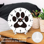 SPUNKER Clock for Bedroom,Black Cat Dog Paw Print Wall Clock Battery Operated 10 Inch,Cute Love Round Clock Silent Non-Ticking Wall Decor for Farmhouse Office Home School Living Room Bedroom