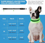 PcEoTllar Light up Dog Collars Rechargeable, LED Dog Collar Night Walking, Waterproof Flashing Glow in The Dark Dog Collars, Adjustable Dog Lights for Large Small Medium Dogs Green-m