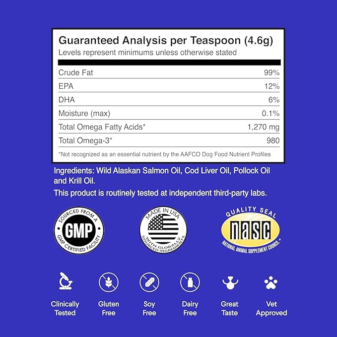 Fish Oil for Dogs - Omega 3 for Dogs from Alaskan Salmon, Cod & Krill Oil - EPA DHA Fatty Acids - Less Shedding & Itching - Skin, Joint, Immune & Heart Health - Liquid Supplement (32 oz)