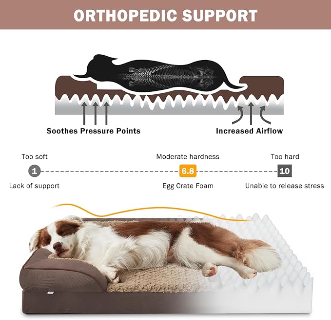 INVENHO Orthopedic Dog Bed for Extra Large Dogs, XXL Egg-Crate Foam Dog Couch with Washable Removable Cover, Waterproof Lining and Nonskid Bottom