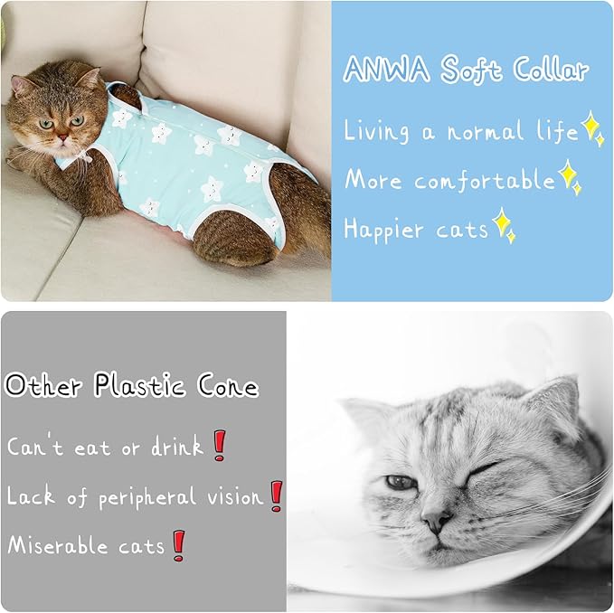 ANWA 2 Pack Cat Recovery Suit - Breathable Cat Onesie for Cats After Surgery Female, Kitten Surgery Recovery Suit Female Abdominal Wounds