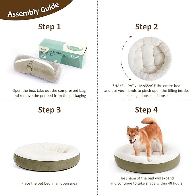 Love's cabin Round Donut Cat and Dog Cushion Bed, 20in Pet Bed For Cats or Small Dogs, Anti-Slip & Water-Resistant Bottom, Super Soft Durable Fabric Pet beds, Washable Luxury Cat & Dog Bed Olive Green