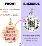 Personalized QR Code Dog Tags - Choose from 25+ Tag Designs - QR Code Links to Your Profile - Unique, Cute, Funny, Sassy Pet ID Tag (Resident Crackhead, Large (1.25 inch))