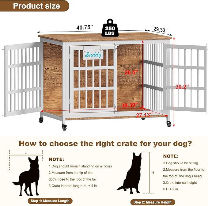 EasyCom 41"/33"/27" L Heavy Duty Dog Crate Furniture with Name Tag, Dog Kennel Indoor for Medium Dogs, Double-Doors Sturdy Metal Dog Cage for Anxiety Dog, Decorate House as TV Stand, End Table