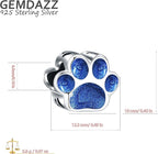 GEMDAZZ Sparkling Puppy Paw Print Charms in 925 Sterling Silver, Pave Dog Pawprint CZ Round Beads and Always in My Heart Charms, Gift for Animal Lover, fit European Women Bracelet/Necklace