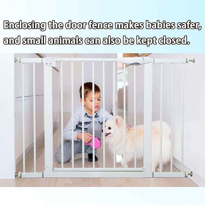 115“-134.6" Wide Baby Gate for Stairs, Mom's Choice Awards Winner-Self Closing Dog Gate Indoor for Doorways, No Drilling Pressure Mounted Pet Gates for Kids, Easy Walk Through Safety Gate, White.