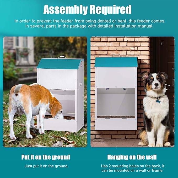 Automatic Gravity Dog Feeder Large Breed 50 lb, Galvanized Metal Self Feeding Dog Food Dispenser Extra Large Automatic Pet Feeder, for Indoor or Outdoor Use