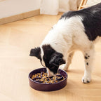 vancasso Ceramic Slow Feeder Dog Bowls, Puzzle Dog Food Bowls with Floral Maze, Anti -Slip Pet Food Dish for Large Breed, 3 Cups, Purple