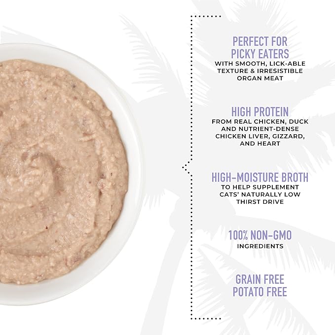 Tiki Cat After Dark, Velvet Mousse, Chicken & Duck Recipe in Chicken Broth, Grain & Potato Free Formula, with High Protein & Nutrient Dense Blended Irresistible Organ Meat, 2.8 oz. Pouch (12 Count)