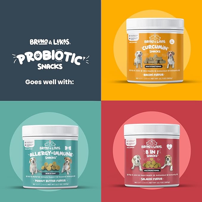 Bruno & Lukas Probiotics Treats for Dogs Support Gut Flora Health Diarrhea Digestive Itchiness Bowel Aid – Dog Supplement for Pet Immune System – Tasty Alternative Chicken Liver Flavor (90 Chews).