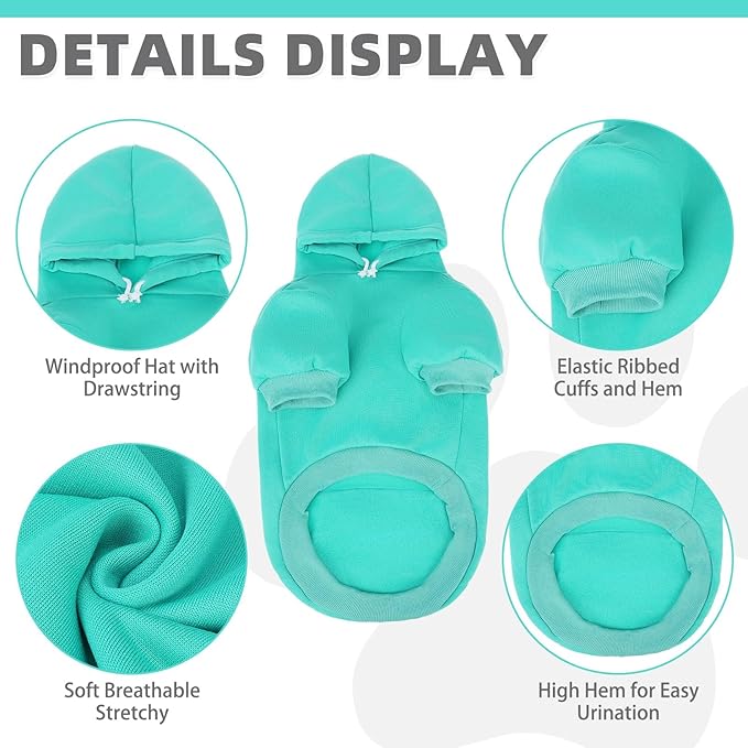 KOOLTAIL Basic Dog Hoodie - Soft & Warm Dog Hoodie Sweater with Leash Hole and Pocket, Dog Winter Coat, Cold Weather Clothes Sweatshirt for Small Medium Large Dogs Puppy Cat Boys Girls Lake Blue SM