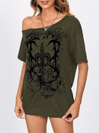 SOLY HUX Women's Off The Shoulder Tops Graphic Tees Y2k Vintage Gothic Oversized T Shirts Streetwear