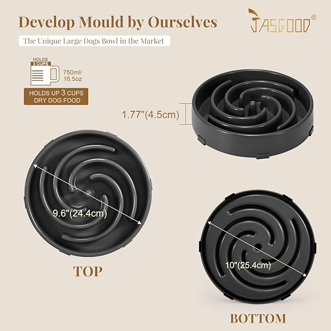 JASGOOD Slow Feeder Bowl for Large Dogs, Anti-Gulping, Prevents Bloat & Choking