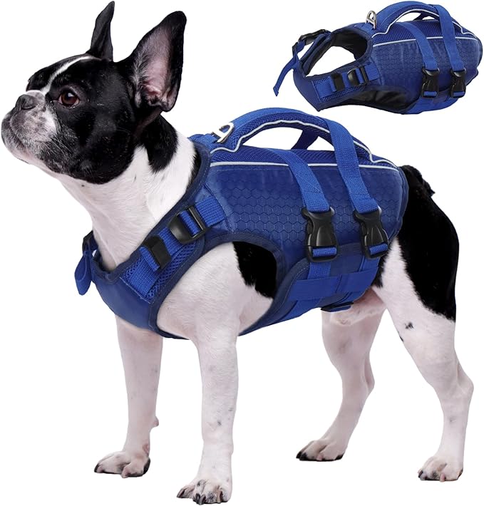 Kuoser Dog Life Jacket High Flotation, Reflective Dogs Life Vest for Swimming Boating, Adjustable Small Medium Large Dog lifejacket, Lightweight Dogs Life Preserver Rescue Handle Spring Summer Pool