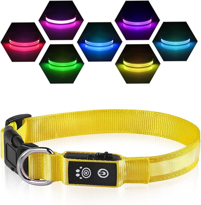 PcEoTllar Light up Dog Collar for Night Walking - LED Dog Collar Light Rechargeable Color Changing, Glow in The Dark Dog Collars Waterproof Glowing Dog Collars for Large Small Medium Dogs
