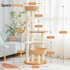 Modern Cat Tree Tower,Hand-Woven Ma Teng cat nest, Sisal-Covered Scratching Posts for Indoor Cats, Multi-Level Cat Condo with Space Capsule Nest, Tall Cat Tree for Multiple Large Cats