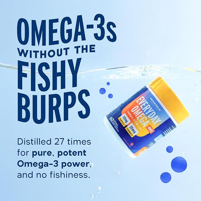 Oceanblue Omega 3 Supplement for Women | Burpless Fish Oil 720mg with Vitamin D3 | Heart Immune Support, Molecularly Distilled Orange Flavor (30 Count One a Day Omega)