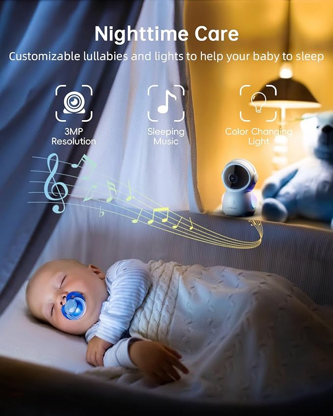 ZUMIMALL Security Camera Indoor, 5G/2.4G WiFi Baby Monitor with Camera and Audio, 2K Wired Pet Cameras for Home Security, One-Click Call, Auto Tracking, Cry/PIR/AI Detection, Alexa/ONVIF/Cloud