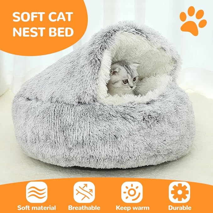Cat Nest Bed, 2026 New Cat Beds for Indoor Cats, Portable Fluffy Pet Bed, Durable Covered Cats Bed for Indoor Use, Soft Puppy Dog Beds for Pet Owners (Coffee, Small)