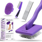 Dog Slicker Brush for Dogs Grooming Kit 4PCS | Large Dog Brush for Goldendoodles Poodles Doodles | Long Pin Haired Brush | Poodle Brushes and Comb (Purple)