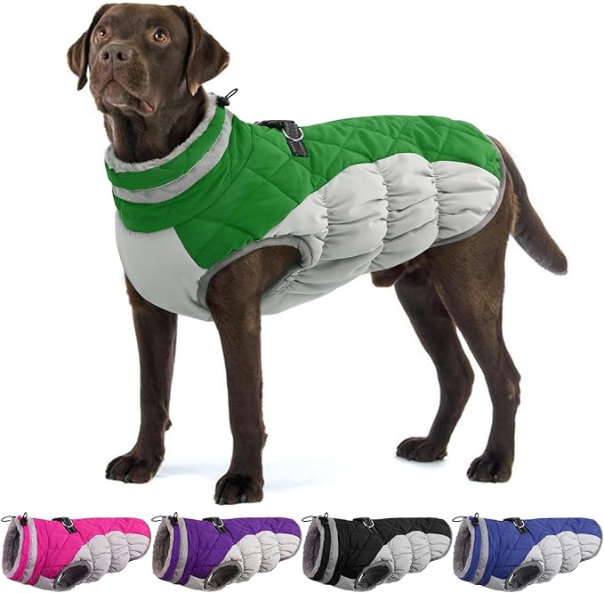 Dog Jackets for Large Dogs, Large Dog Winter Coat, Pet Cold Weather Coats, XXXL Pet Jacket with D-Ring, Waterproof Coat with Back Zipper, Snowsuit Labrador German Shepherd Doberman,Green,XXXL