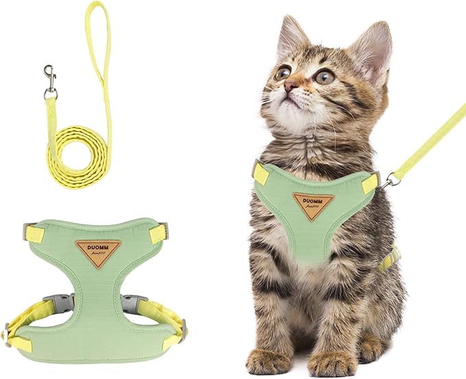 wanheart Cat Harness and Leash Set Escape-Proof Adjustable cat Leash and Harness Combo Suitable for All cat Breeds (Green, M)
