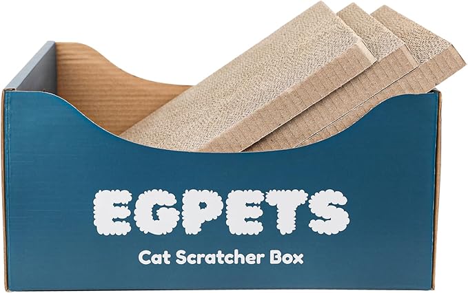 Cardboard Cat Scratcher Box for Indoor Cats with 3Pcs Extra-Large Scratching Board, Refillable and Sturdy, Ideal for Hiding, Scratching and Sleeping, Easy to Clean and Assemble, Blue
