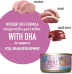 Tiki Cat Baby, Chicken Duck & Duck Liver Mousse & Shreds, High-Protein and Flavorful, Wet Cat Food for Kittens 4 Weeks Plus, 2.4 oz. Cans (Pack of 12)