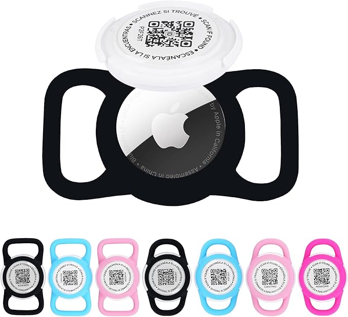 QR Code Pet Tracker Holder for Cats - Waterproof Silicone Case with Rose Red Design, Secure Collar Attachment (Black, m)