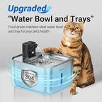 DownyPaws Cat Water Fountain Stainless Steel Wireless, 101 oz/3L FurSink Cordless Cat Water Dispenser for Pets, Battery Operated Dog Drinking Fountain with Motion Sensor, Black with 6 Filters