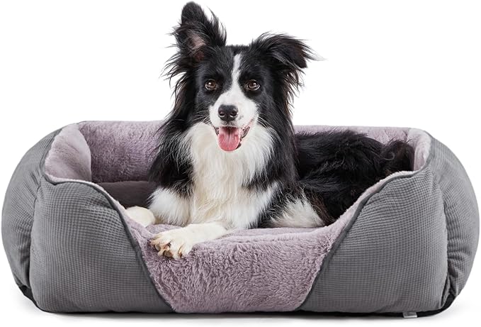 MIXJOY Dog Beds for Medium Dogs Washable, Calming Dog Bed Medium Size Dog, Soft Rectangle Pet Beds Sofa Cuddler, Orthopedic Sleeping Rabbit-Velvet Cozy Puppy Bed with Anti-Slip Bottom (30x24in, Grey)