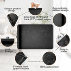 Dog Food Mat - Silicone Dog Mat for Food and Water - 28" x 20" Pet Feeding Mats with Residue Collection Pocket - Waterproof Dog Cat Bowl Mat with High Edges to Prevent Water Food Spills (Black)