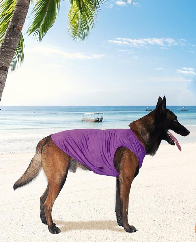 2 Pack Dog Shirts, Breathable Dog Clothes, Camouflage Printing Pet Sleeveless Vest, Stretchy Tank Top T-Shirts for Large Medium Dogs, Light Blue+Purplish Red (M)