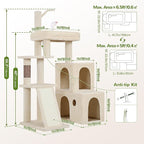 Globlazer F50 Cat Tower for Adult Indoor Cats, 50-inch Heavy Duty Cat Tree for Big Cats, Cat Tree House with Extra-Large Padded Platform, Sisal Scratching Board, 2 Large Condos, Beige