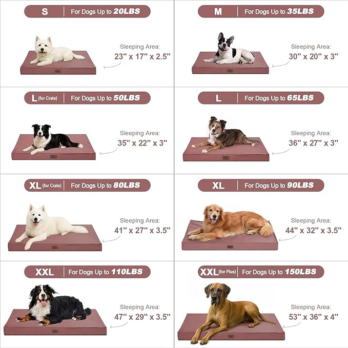 Outdoor Extra Large Dog Crate Bed, Big Waterproof Dog Bed for Large Dogs, Orthopedic Egg Foam Pet Bed Mat with Removable Cooling Cover, Pink