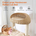 Wooden Cat Tree for Indoor Cats, 62-Inch Tall Cat Tower with Scratching Post for Large Cats, Solid Wood Cat Condo with Handwoven Basket, Modern Cat Tree Tower with Hammock, Easy to Clean